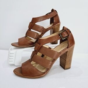 COLE HAAN Cameron High Heel Brown Leather Weaved Sandal Shoes Size 7 Office Chic